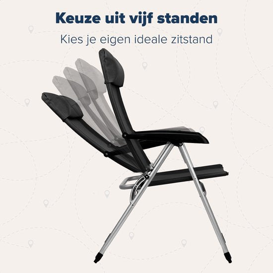 TRVLMORE Campingstoelen - Opvouwbaar - 2-Pack - 110KG Draagvermogen - Verstelbaar - Klapstoel - Visstoel - Kampeerstoel - Vouwstoel - Zwart