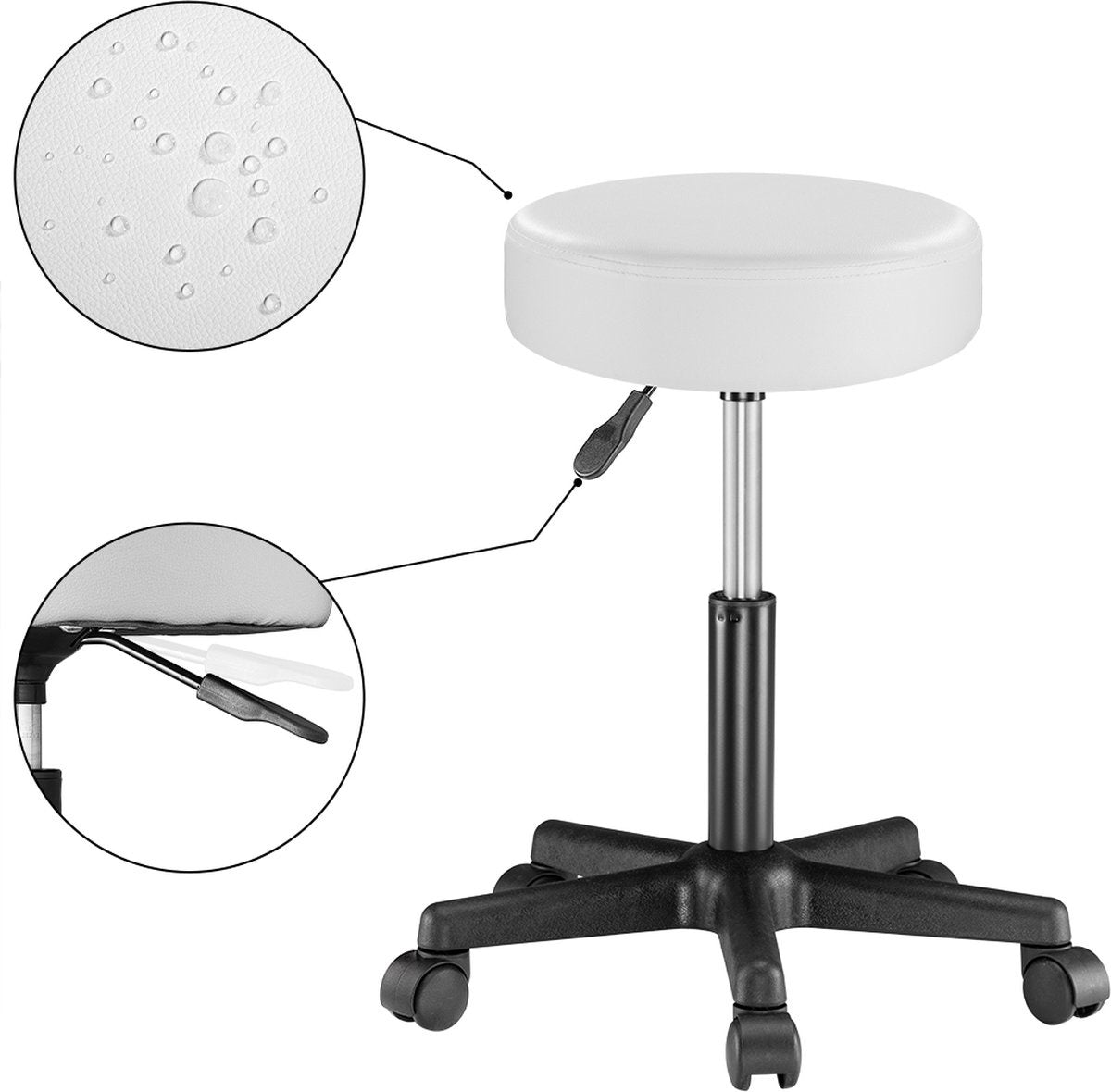 Casaria Verstelbare Draaikruk - 46/60cm Zithoogte – 1 Stuks Wit