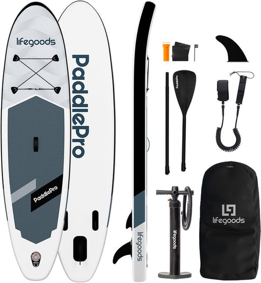 LifeGoods SUP Board Allround Compact - 100 KG Draagkracht - 300 x 76 cm - Opblaasbaar - Compleet SUP pakket - Wit/Zwart