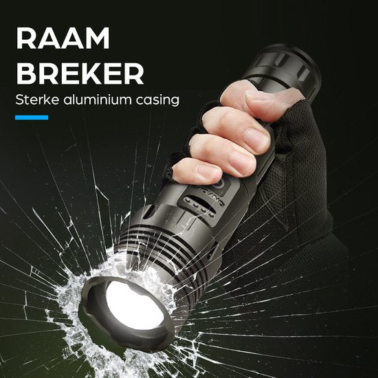 Exortus® Oplaadbare LED Zaklamp - 5000 Lumen - Duurzaam en Waterdicht - 26650 Batterij - COB Verlichting - Opbergdoos - Holster