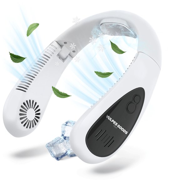 Vulpes Goods® Tech - Nek Ventilator met Koelelement - Oplaadbaar & Geruisloos - Draagbare Gezichtsventilator - 3 Standen met Extra Koeling - ELITE Versie