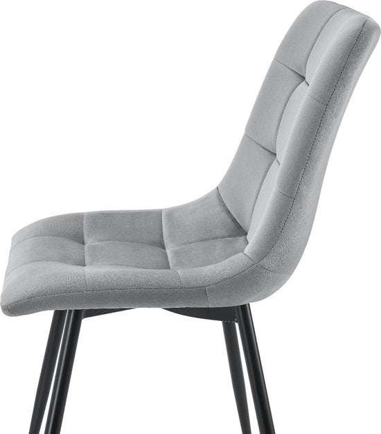 Stalen Eetkamerstoelen Blanca - Set van 2 - Lichtgrijs - Fluweel