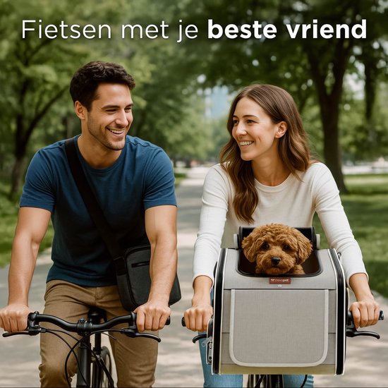 Trevopet® Hondenfietsmand - 4-in-1 Fietsmand Hond, Draagtas, Rugzak & Autostoel - Geschikt voor Elektrische Fiets - Voor Honden tot 8 kg - Grijs