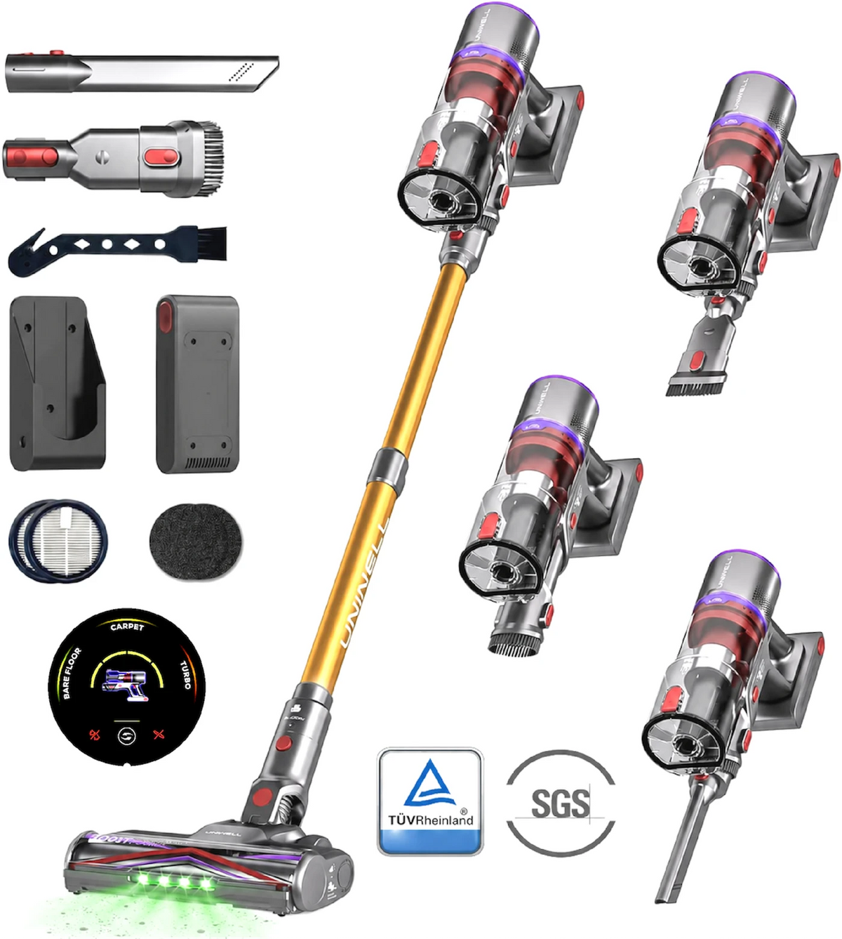 Monsga X Uninellhome UV5 Draadloze Steelstofzuiger – 60.000 Pa – Tot 65 Min. – Zelfstaand – 7-Traps Filtratie – LED-Touchdisplay