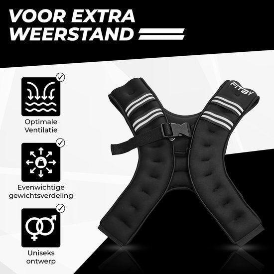 Fitby Gewichtsvest 10KG - Hardloopvest - Weighted Vest - Gewichtsvesten - Gewichten - Verstelbaar - Krachtraining & Crossfit - Cardio - Zwart