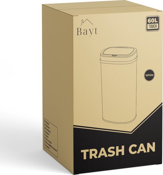 Bayt Prullenbak - Prullenbak 60 Liter - Vuilnisbak - Afvalbak - Metaal - Wit