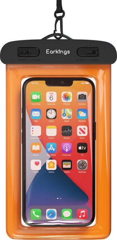 Waterdichte telefoonhoesjes - Drybag Set van 2 stuks - Onderwater Hoesje Telefoon voor Alle Telefoons - Waterdicht telefoonhoesje Earkings - Zwart & Oranje