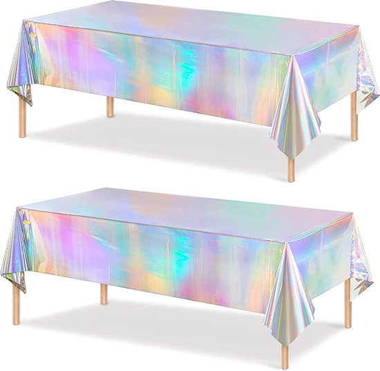 Partizzle 2x Plastic Wegwerp Tafelkleed - Unicorn Party Versiering - Zeemeermin Verjaardag - Holografisch Regenboog - 274 x 137 cm