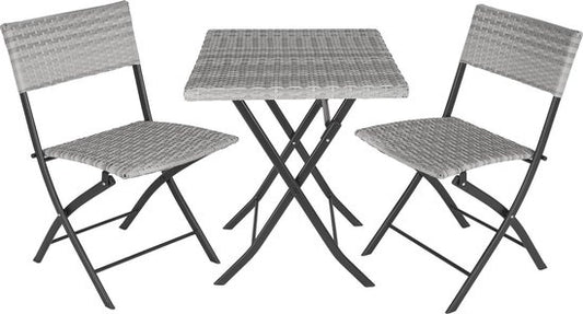 tectake® - wicker balkon- of tuinbistroset, zitgroep met 2 stoelen en 1 kleine eettafel, ruimtebesparend opklapbaar, tuinmeubelen, balkonmeubel klein balkon - lichtgrijs