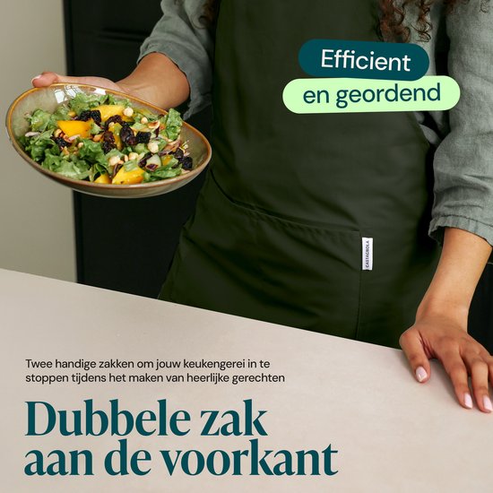 Castagnola keukenschort - Water- en vuilafstotend - Professioneel Kookschort - Schort voor Dames en Heren - Horeca Sloof - Unisex - Verstelbare Gesp - Extra Grote Vakken - Groen