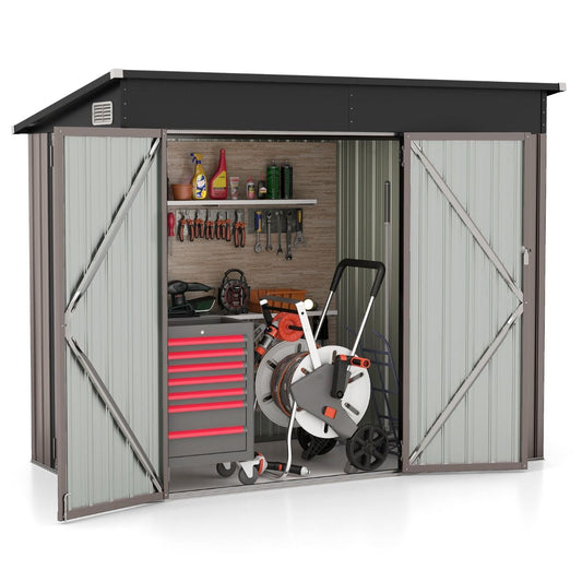 Coast Metalen Tuinhuis - schuin dak - dubbele deuren - lichtbruin - 235 x 117 x 185 cm