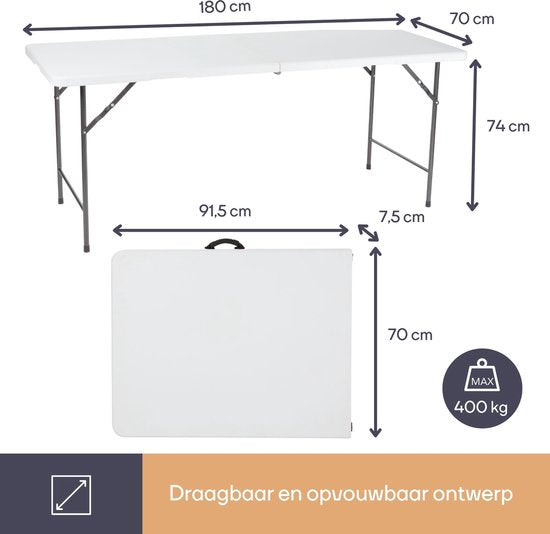 Perel Klaptafel, inklapbaar, weerbestendig, handgreep, maximaal 100 kg, wit