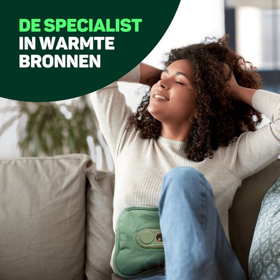Vulpes Goods® - Elektrische Kruik - Zacht Groen Flanel - Digitaal Display - Draadloos & Energiezuinig - Incl. HandwarmerTegen Menstruatieklachten & Spierpijn - Warmtekruik voor in Bed