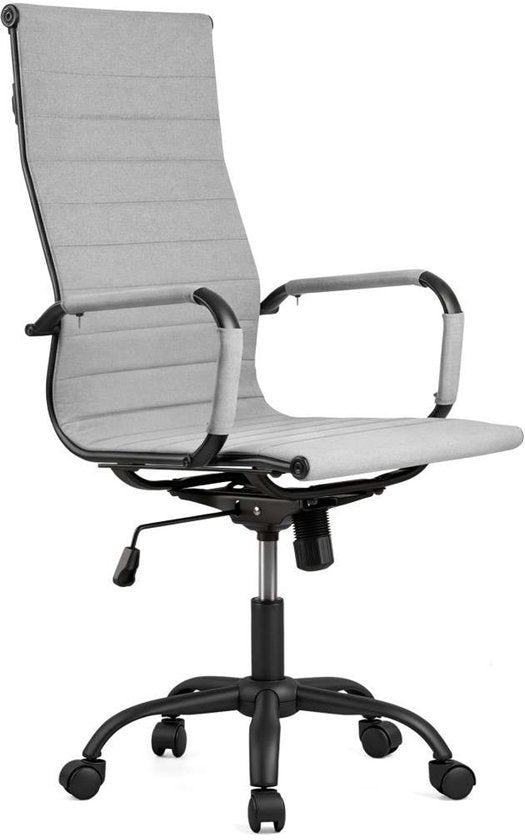 Feel Furniture - Luxe Bureaustoel - Hoge Rugleuning - Lichtgrijs met Mat Zwart Frame