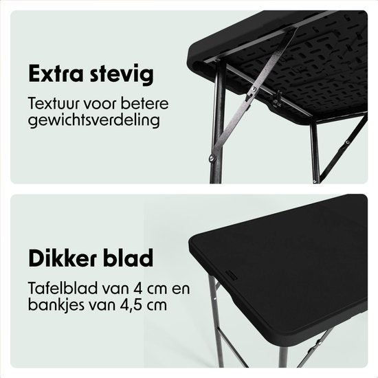 LifeGoods Inklapbare Picknickset - 124cm x 61,5cm - Tuintafel met 2 Banken - Weerbestendig - Campingtafel - Biertafel Opklapbaar - Voor Binnen en Buiten - Voor 4 tot 6 Personen - Zwart