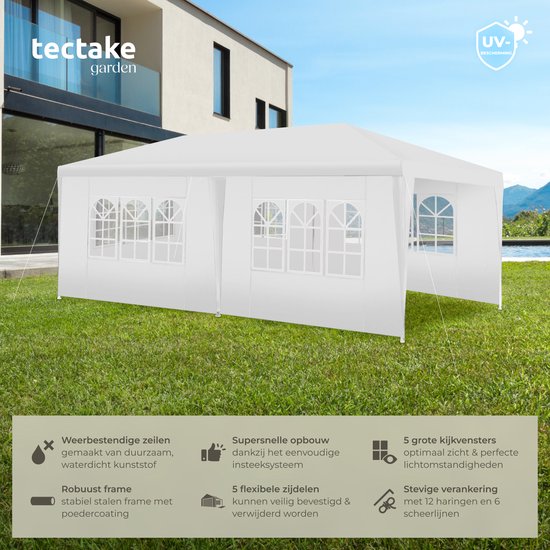 Tectake Partytent - Paviljoen - Opvouwbaar - Zijwanden - Waterdicht - 600 x 300 cm – Wit