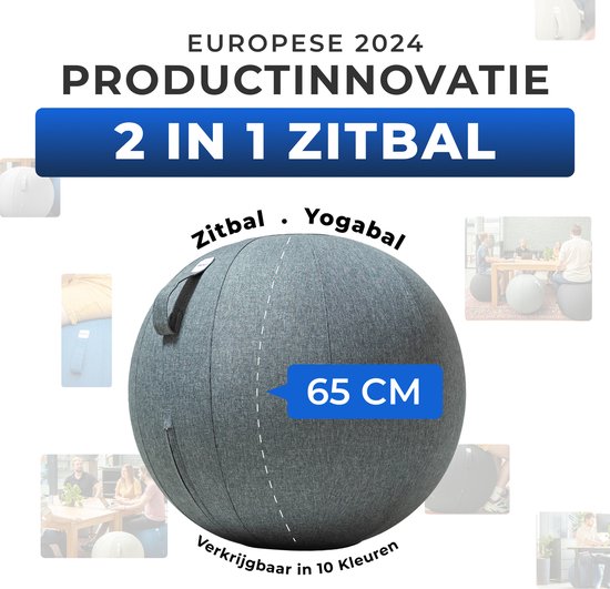 Backerz Zitbal 65 CM - Zitballen met Hoes Linnen - Ergonomische Bureaustoel Kantoor en Thuis - Luxe Yoga Bal - Donker Grijs