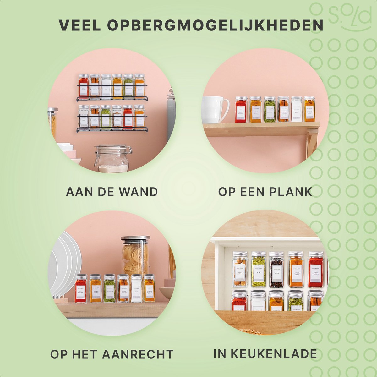S.old - 36 Vierkante Glazen Kruidenpotjes met Metalen Deksel - Kruidenstrooier - Complete Set met Strooideksels - Voorbedrukte Stickers en Trechter - Inhoud 120 ml - 10,5 x 4,3 cm - Glas