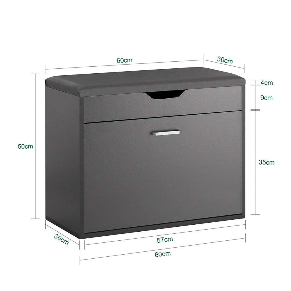 SoBuy Schoenenkast met Zitvlak - 1 Lade - Max. 120 kg - 60 x 30 x 50 cm - Zwart