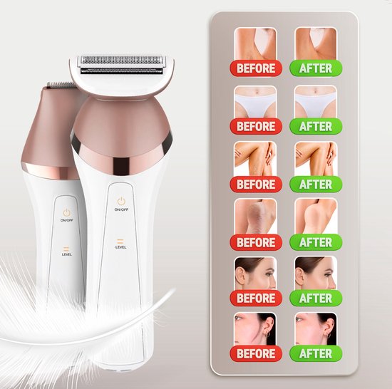 Sansbeauté® 6-in-1 Ladyshave Gezicht - Oksels - Benen - Bikinilijn - Scheerapparaat Vrouw - Epilator - Epileerapparaat Dames - Trimmer Vrouw - Bikinitrimmer - USB Oplaadbaar