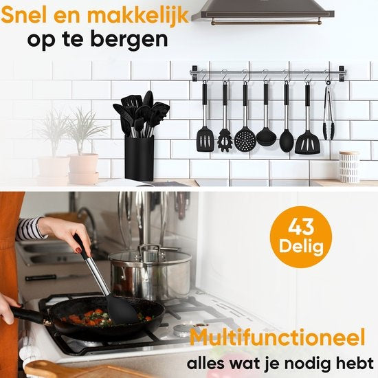 Strex Keukengerei Set 43 delig met Houder - Hittebestendig / BPA Vrij / Siliconen