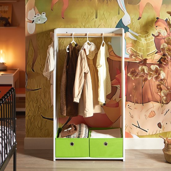 SoBuy KMB109-W Kinderkledingrek - Wit Houtcomposiet met Opbergruimte