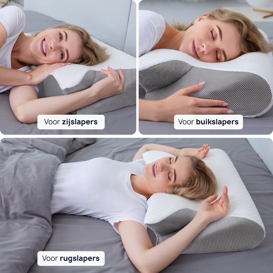 Alyze Anti snurk kussen - Voor iedere slaaphouding - 62 x 37cm - Hoofdkussen - Ergonomisch - Slaap - Vlinder - Kussen - Nekklachten - Memory foam - wit - Alyze