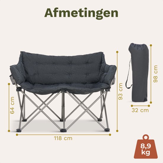 TRVLMORE Campingstoel - Opvouwbaar - 2-Persoons - 240KG Draagvermogen - Incl. Draagtas - Vlinderstoel - Kampeerstoel - Vouwstoel - Grijs