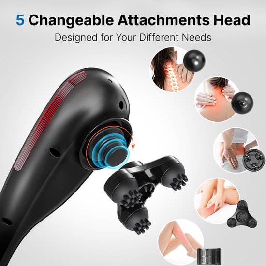 RENPHO EM2018C Massageapparaat - Voor het hele lichaam - Oplaadbaar met docking station - 5 verwisselbare massagekoppen - Zwart