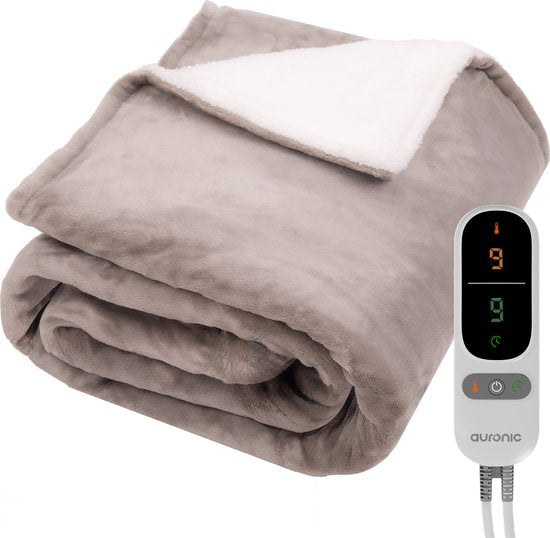 Auronic Elektrische Deken - Warmtedeken - Sherpa Fleece - 9 Hitte en Timerstanden - Bovendeken - 200x180 - 2 persoons - Taupe
