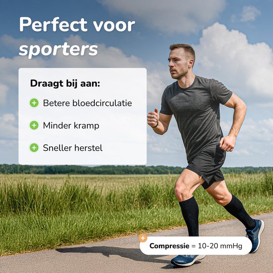 Alyze Compressie kousen - 2 paar - Maat 36-41 - Hoog - Sokken voor mannen & vrouwen - Medische - Neuropathie - Steunkousen - Diabetes - Doorbloeding, Hardlopen, Vliegtuig, Bed - Zwart