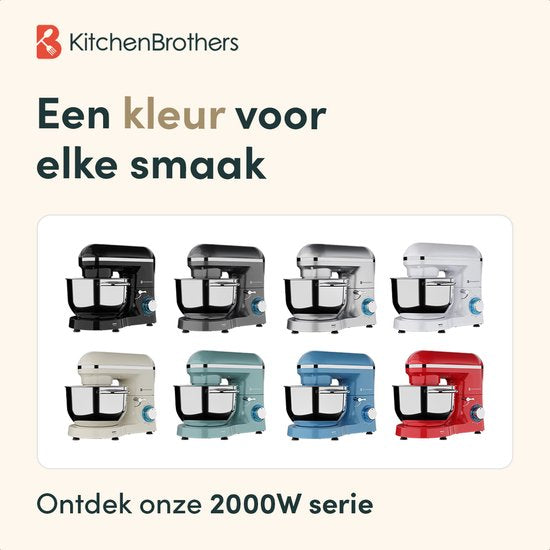 KitchenBrothers Keukenrobot - Keukenrobot - 6,2L - Mixer met Mengkom - Keukenmixer - 2000W - Champagne