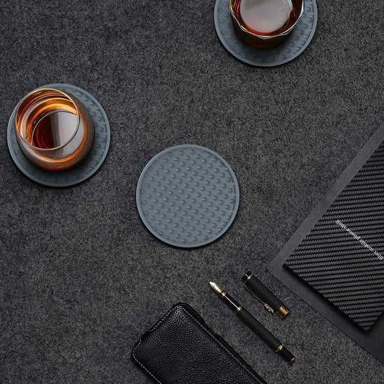 Castagnola Siliconen Onderzetters – Onderzetters voor Glazen – Design Onderzetters met Houder – Onderzettersset – Anti Slip - Set van 6 – Grijs