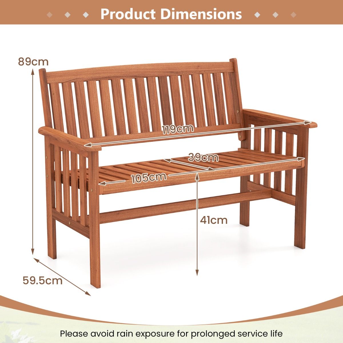 Coast Houten tuinbank - 2-zits - verstelbare rugleuning - naturel - 119 x 59,5 x 89 cm