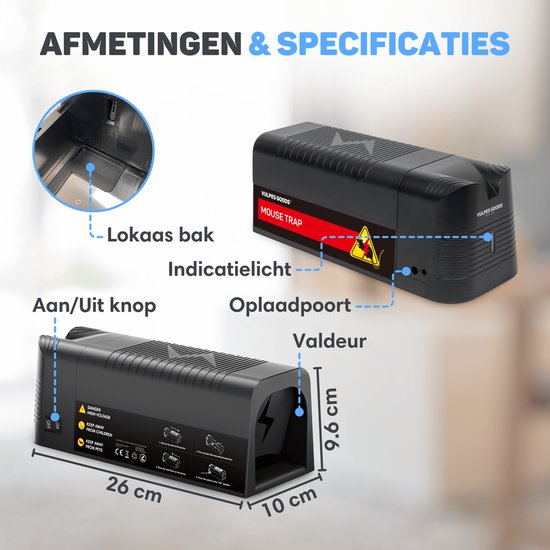 Vulpes Goods® Verjager - Elektrische Muizenval Pro – Effectieve Muizenval voor Binnen - Draadloos & Oplaadbaar - Veilig, Hygiënisch & Duurzaam – Ook geschikt als Elektrische Rattenval