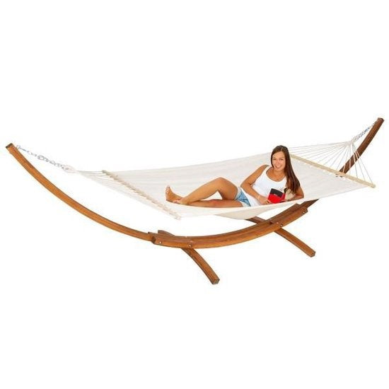 tectake® - XXL hangmat hardhouten frame - ligmat schommelmat - 415 x 150 x 124 cm - 401995