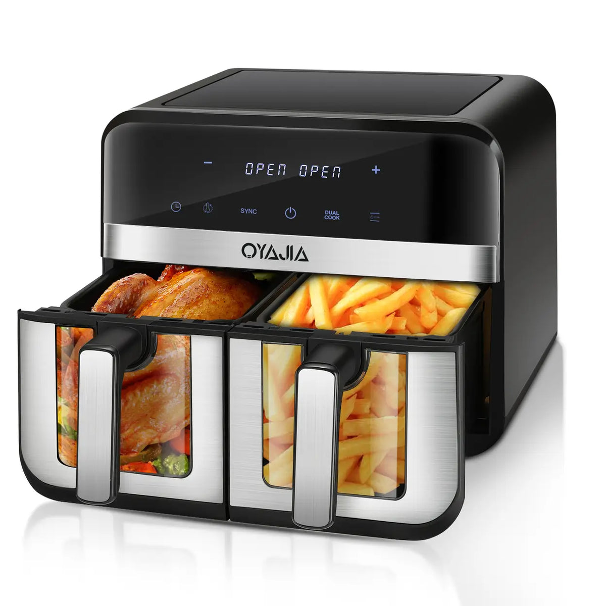 Oyajia Dual-Zone Airfryer met Onafhankelijke Temperatuurregeling - Digitaal Touchscreen - 4.5 L - Zwart
