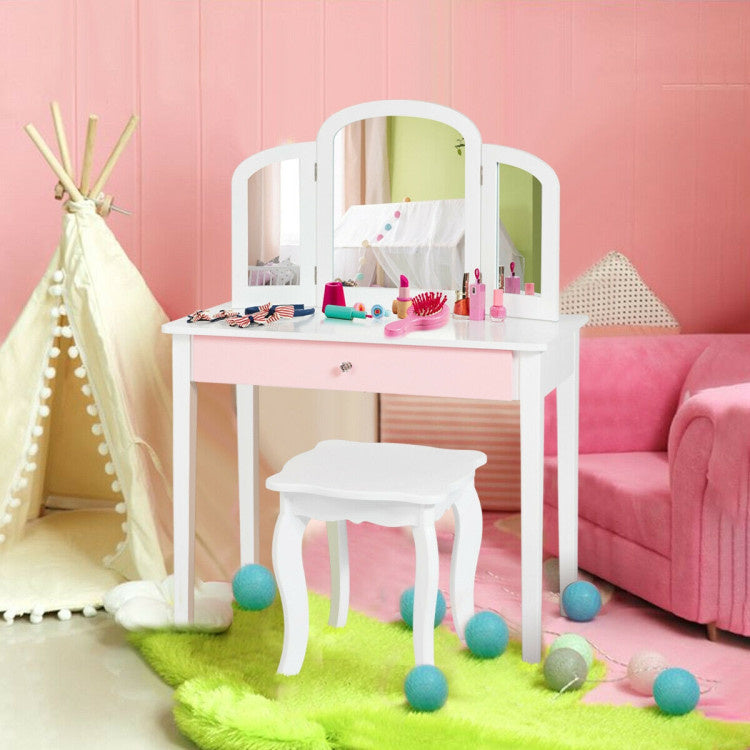 Coast Opmaaktafel - Kaptafel/Make up Tafel Met Spiegel en Krukje - 70 x 34 x 95,5 cm - Wit