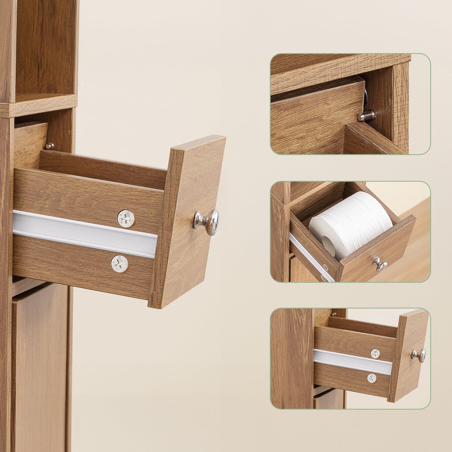 SoBuy BZR34-II-PF Hoge Badkamerkast Vrijstaand Compact - Naturel Hout - 20x20x180 cm