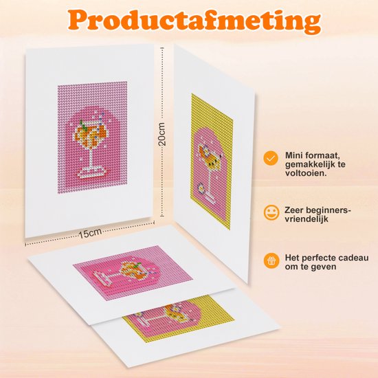 Mini Diamond Painting Set – 2 Stuks – Cocktails Design – 15x20 cm – Creatieve Hobby Set