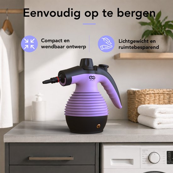 Infinity Goods Stoomreiniger - 12-in-1 Handstoomreiniger - Handstomer - Vlekkenreiniger - Tapijtreiniger - 10 Opzetstukken - 1050 Watt - 3.2 Bar - Paars