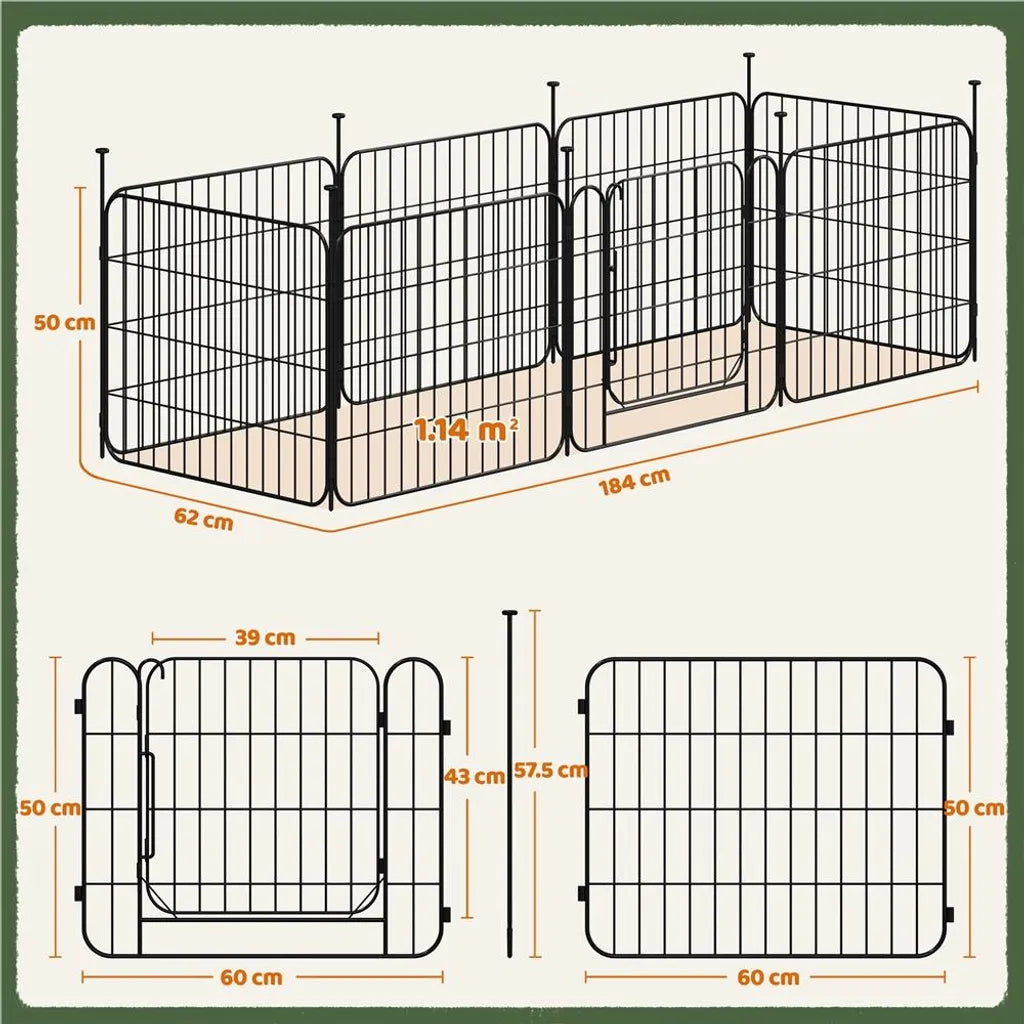 Yaheetech Puppyren - 8 Panelen - Met Deur - Opvouwbaar - 50 cm Hoog - Hondenren - Zwart