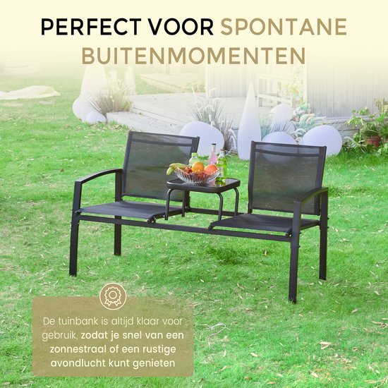 O'DADDY® Tuinbank - Tuinbankjes Weerbestendig - Tuinbanken - Tuin Bank - Tuinbank met Tafel - Buitenbank - Voor 2 Personen - 142 x 57 x 82 cm - Metaal - Zwart