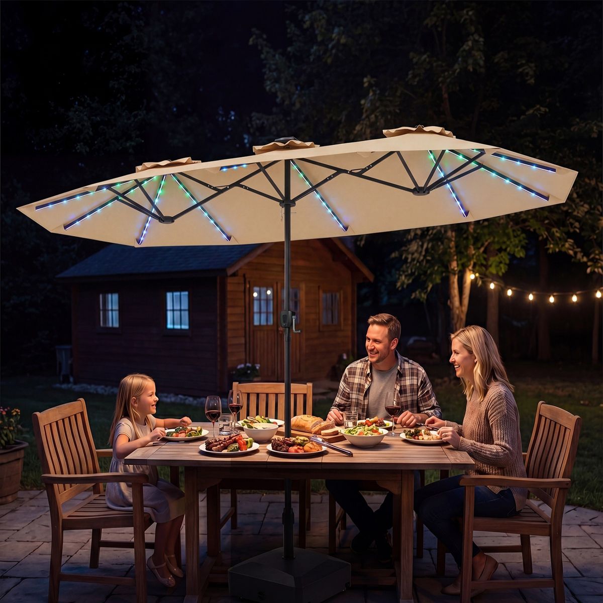 Coast Dubbele tuinparasol - rechthoekig met ledverlichting - 400 x 210 cm - beige