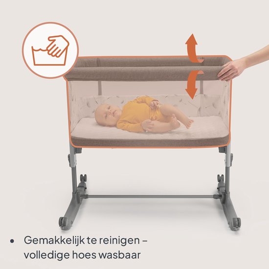 Lionelo Aurora 3in1 Co-sleeper - Babybedje tot 9 kg - Meegroeibed - 4 wielen met rem - Campingbedje – Verstelbare Hoogte – Ademend Gaas – Inclusief Matras & Transporttas – Afneembare Bekleding
