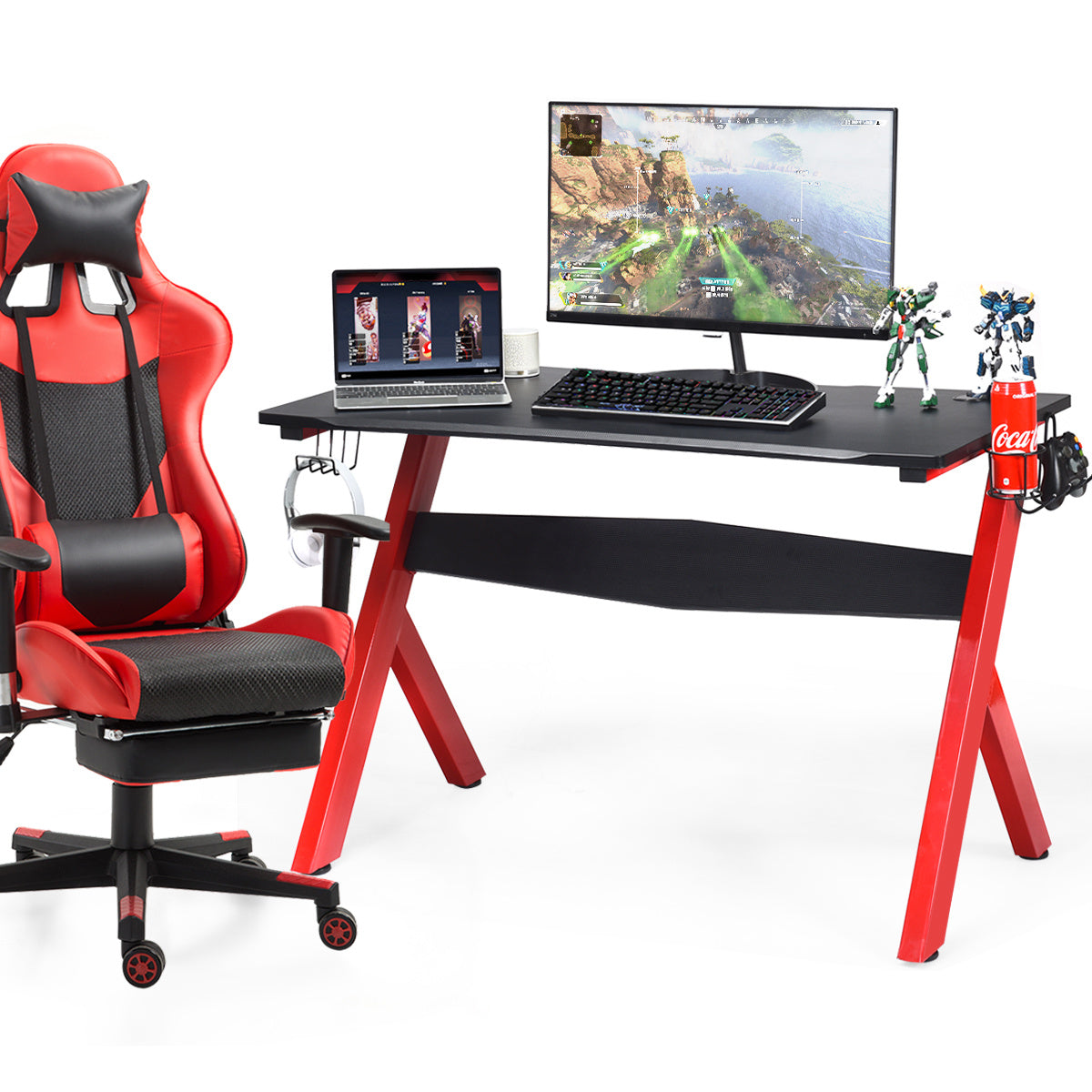 Coast GamingTisch Computertabel Gaming Desk met beker en hoofdtelefoonhouder en muiskussen voor thuiskantoorspeelkamer