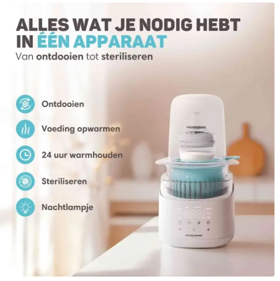 Vulpes Goods® – Flessenwarmer PRO V2 – 10-in-1 – Voorzien Van Steriliseerfunctie En Nachtlampje En 24 Uur Warmhoudfunctie En Timer – Voor Alle Flessenmerken En Potjes – Deluxe Wit En Zacht Blauw BPA-vrij Kunststof