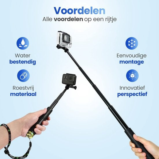 Garpex® Universele Selfiestick XL - Uitschuifbaar tot 95cm - Selfiestick - Geschikt voor diverse Actioncamera's - Selfiesticks - Waterproof - Groen