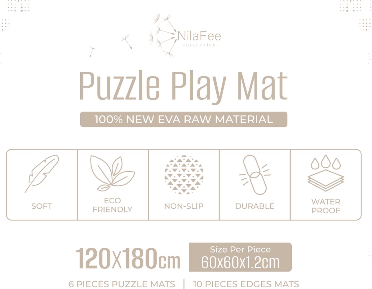 NilaFee Luxe Speelmat voor Baby – Terrazzo Puzzelmat – 180 x 120 x 1,5 cm – Classic Wit