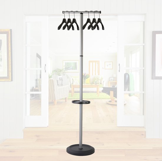 BRASQ Kapstok Stockholm CS500 – Staande kapstok met 6 hangers + paraplu-houder – Zwart